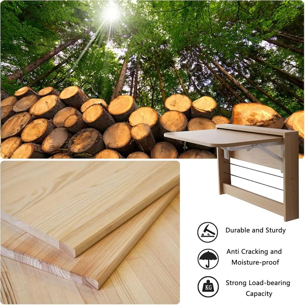 مكتب قابل للطي مثبت على الحائط، طاولة مكتب منزلية خشبية موفرة للمساحة للمطبخ والغسيل (24.8 × 16.3 بوصة)