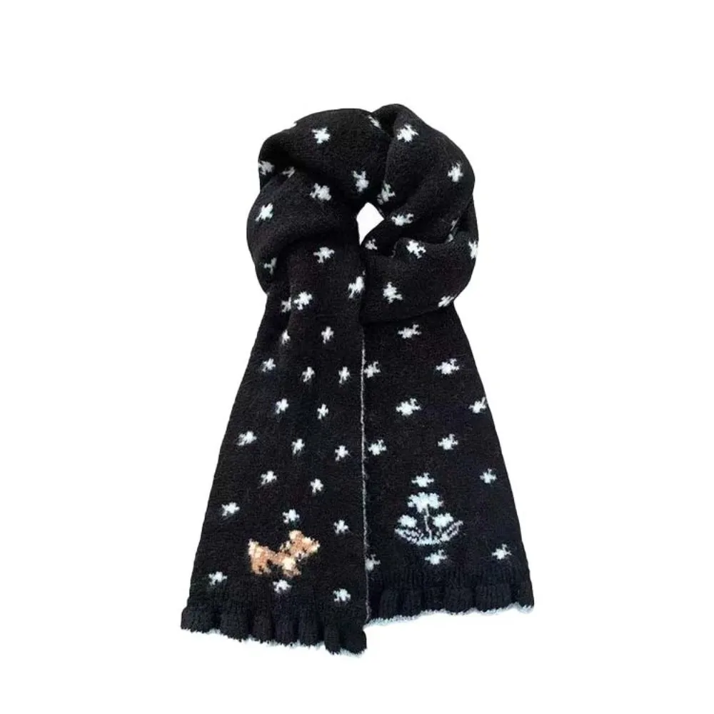 Double Sided Deer Knitted Scarf Thickened Yarn Throat Guard Contrast Color Muffler Chic Shawls Skin-friendly Texture