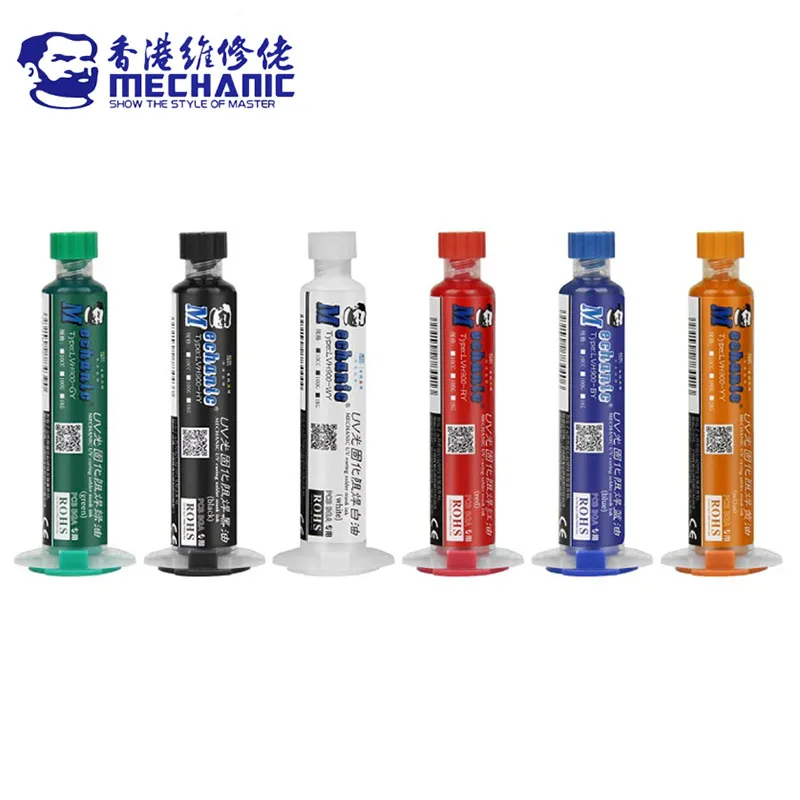 MECHANIC 10cc 6 Colors UV Curing Solder Mask Ink Welding Oil BGA PCB Paint Prevent Corrosive Arcing Soldering Paste Weld Flux