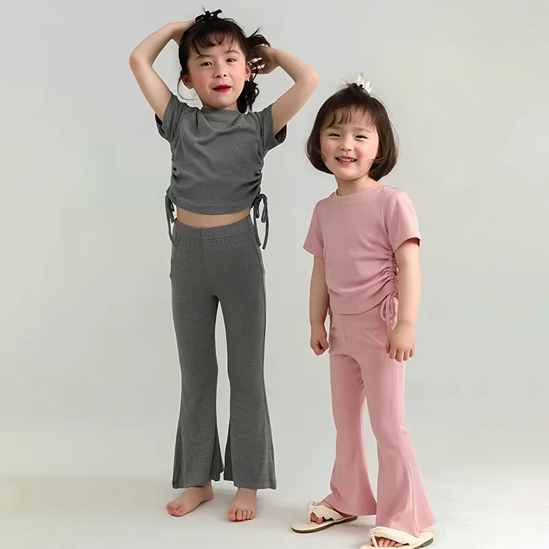 Children Girl Summer Clothing Sets Soft Outfits Toddler Short Sleeve T-Shirt Tops+Pants Sets Elastic Waist Pant Round Collar Top