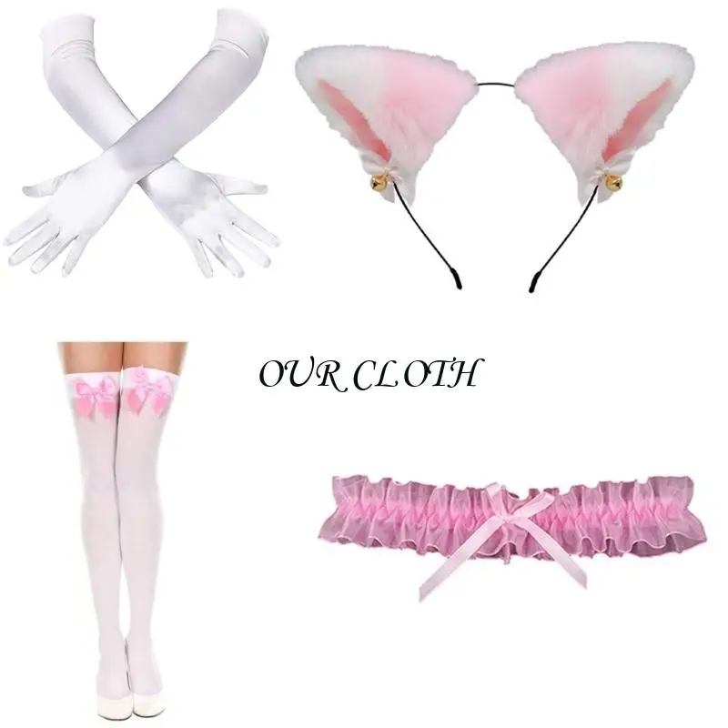 Catgirl Cosplay Costume for Women Halloween Includes Cats Ear Hairband Y1AC