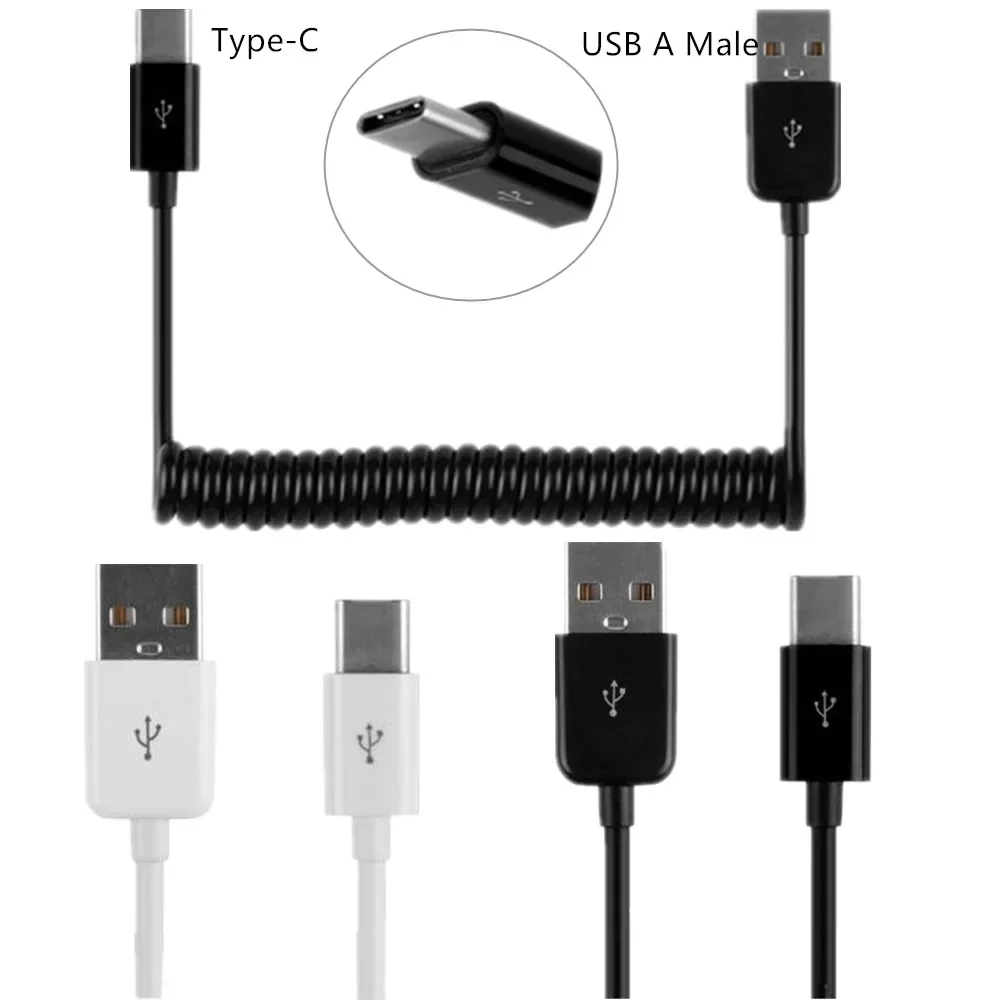 Spiral Coiled USB 3.1 C-TYPE male to 2.0 AM adapter adaptor Cable 1M 3FT/3.0M 10FT