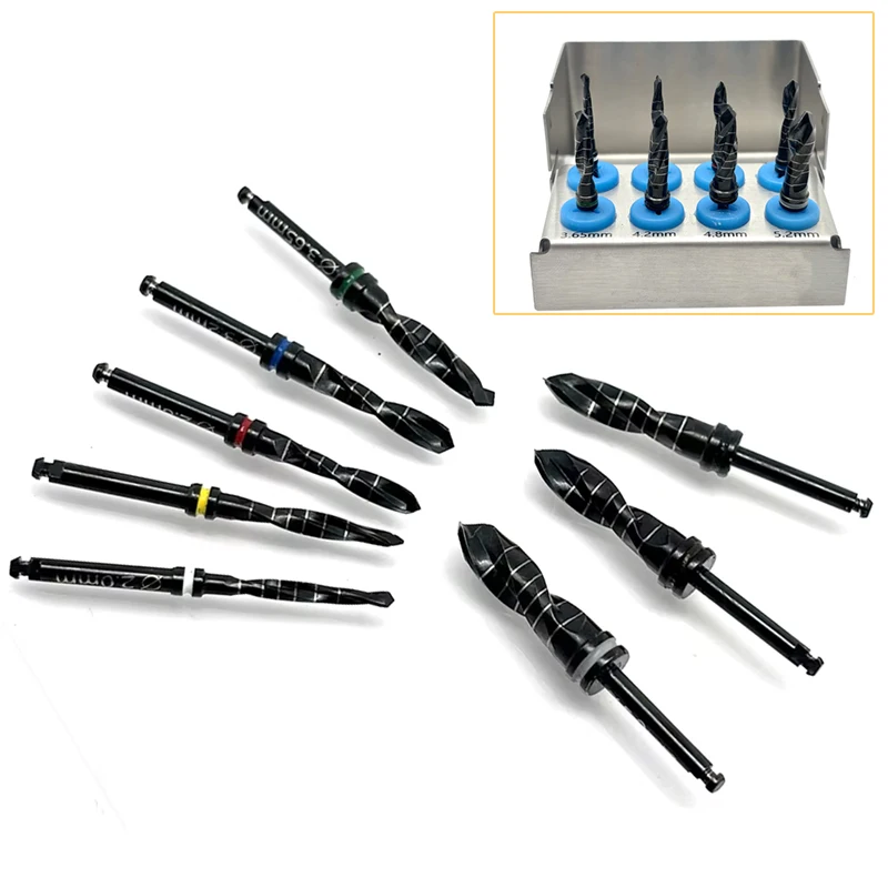 

8Pcs/set Dental Implant Drills Kit Titanium Coated Lance Pilot Drills Maxillary Sinus Lift Surgical Tools Black Set