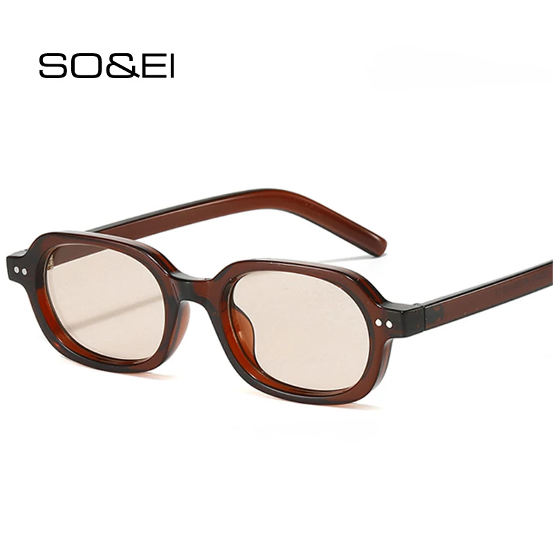 SO&EI Retro Kleine Ovale Sonnenbrille Frauen Shades UV400 Mode Nieten Männer Gelee Farbverlauf Punk Sonnenbrille