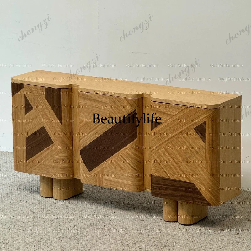 Medieval art dining side, household living room storage cabinet, geometric parquet storage decorative cabinet