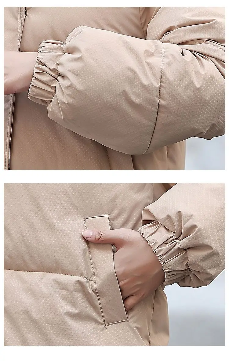 Long Hooded Puffer Coat Women Contrast Collar Warm Quilted Parka Zip‑Up Loose Windproof Winter Outerwear Ladies Padded Jacket