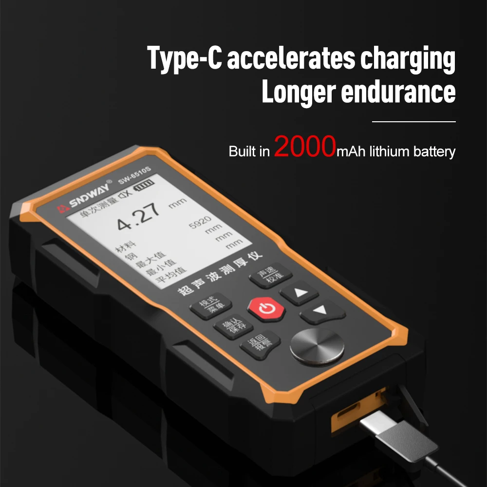 SNDWAY Ultrasonic Thickness Gauge For Plastic Glass Ceramics Metal Steel Plate Stainless Steel Pipe Wall Thickness Tester