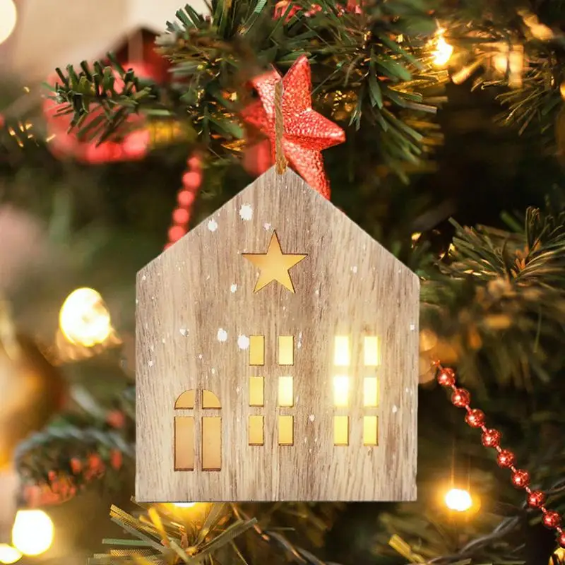 Warmth Christmas Village House Farmhouse Decor Christmas Wooden Light House Tabletop Centerpiece Hangable Ornaments For desktop