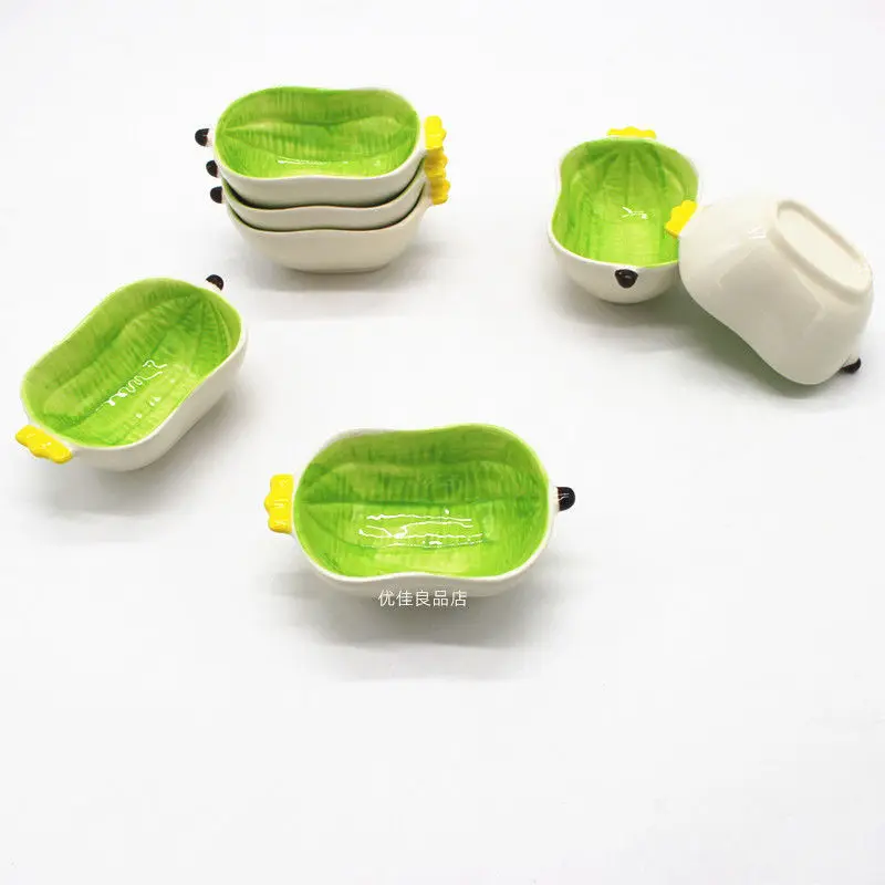 Cute Green Luffa Ceramic Dish Home Personalized Flavor Dish Oil Salt Sauce Vinegar Dipping Sauce Small Bowl Hot Pot Dish