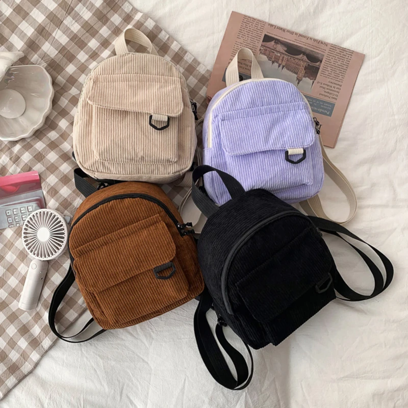 2024 New Striped Velvet Women's Bag Korean Version Trend Soft Girl Shopping Backpack Simple Solid Color Student Backpack Women