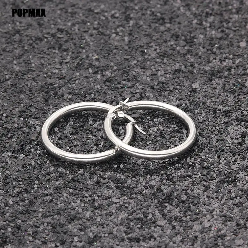 POPMAX Classic Stainless Steel Ear Buckle for Women Trendy Gold Color Small Large Circle Hoop Earrings Jewelry Accessories