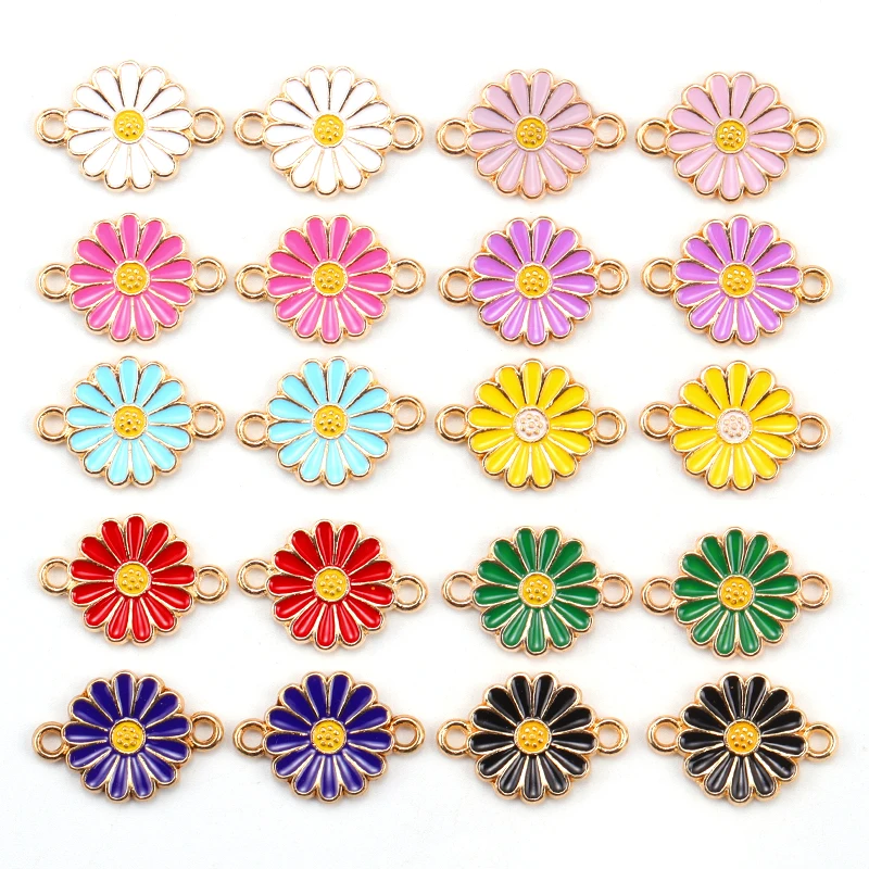 15Pcs 12*17MM Colorful Daisy Flower Jewelry Connector Charm for Women's Bracelet Necklace DIY Jewelry Making Enamel Pendant