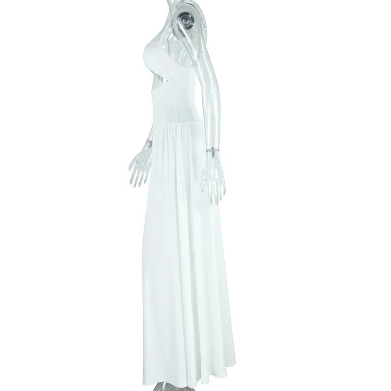 Elegantes, solides Bikini-A-Linien-Sling-Kleid für Damen, rückenfrei, ärmellos, aushöhlen, mit Schleife, Rüschen, Patchwork-Robe, 2025, neue Partykleider – Detail 3