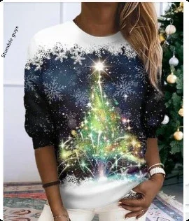 Maglione da donna autunno inverno moda casual stile europeo americano caldo accogliente cervo natalizio felpa con cappuccio Babbo Natale top in maglia