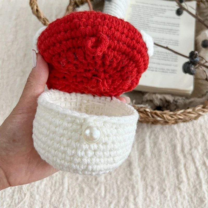 Cute Little Girls Boys Mushroom Bucket Purse Cartoon Knitted Woven Mini Crossbody Bag Toddler Accessories Bag Christmas Gift