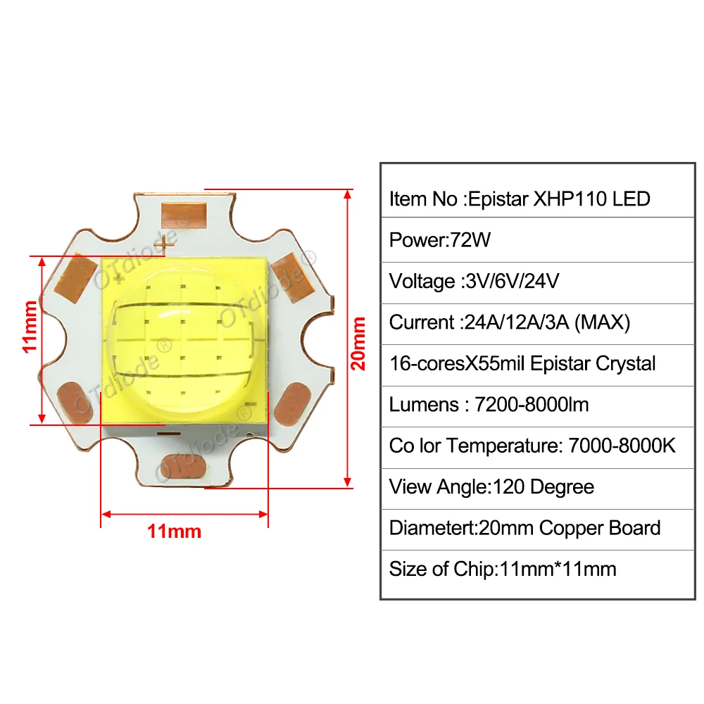 DC3V/6V/24V 24A 12A 3A 72W XHP110 LED COB Cold White 7000K Replace  Diode DIY For Flashlight Bicycle Car Searchlight Lamp Ac