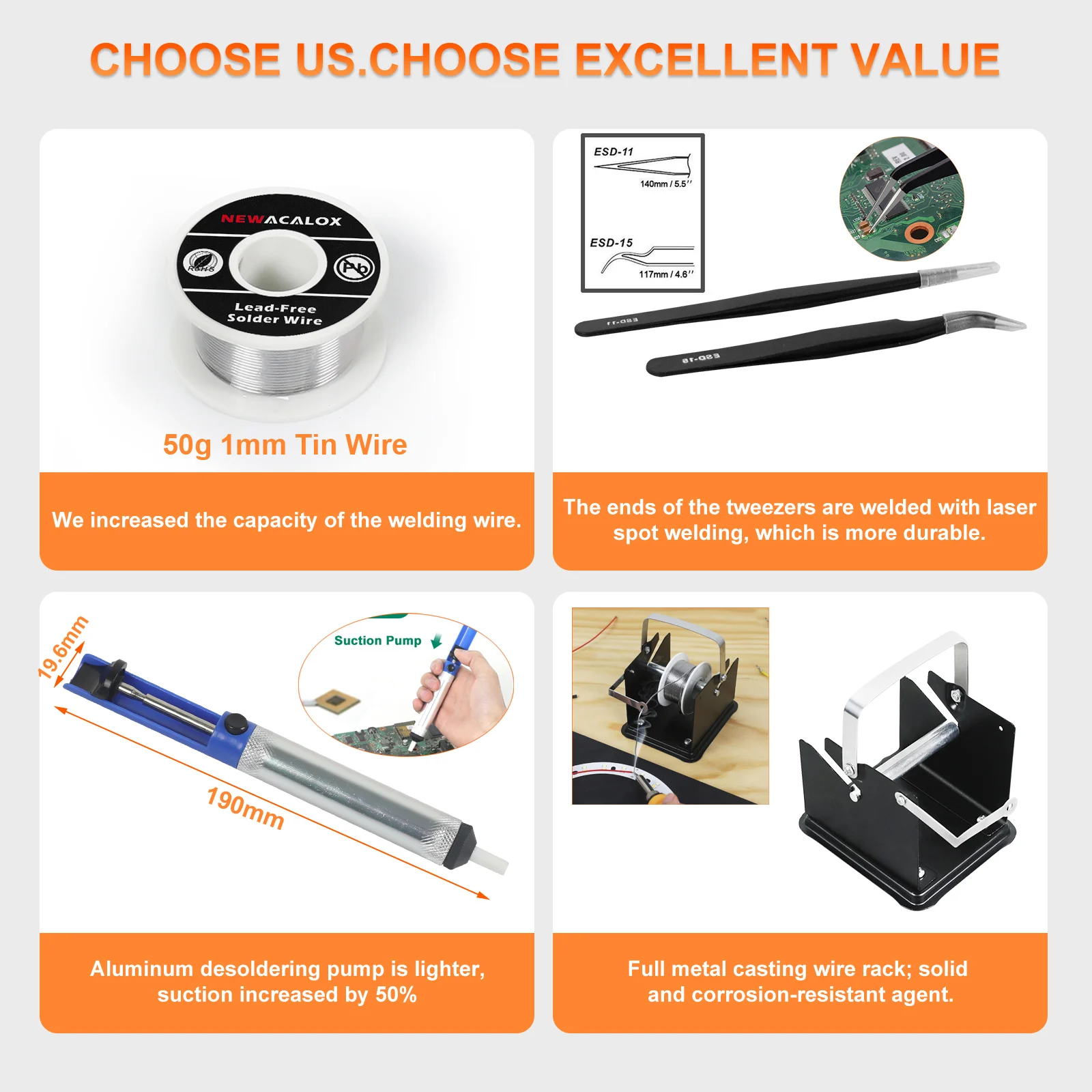 Toolour Soldering Iron Kit 80W 220V Fast Heat up in 15s Electric Send Tin Gun LCD Digital Adjustable Temperature for PCB Repair