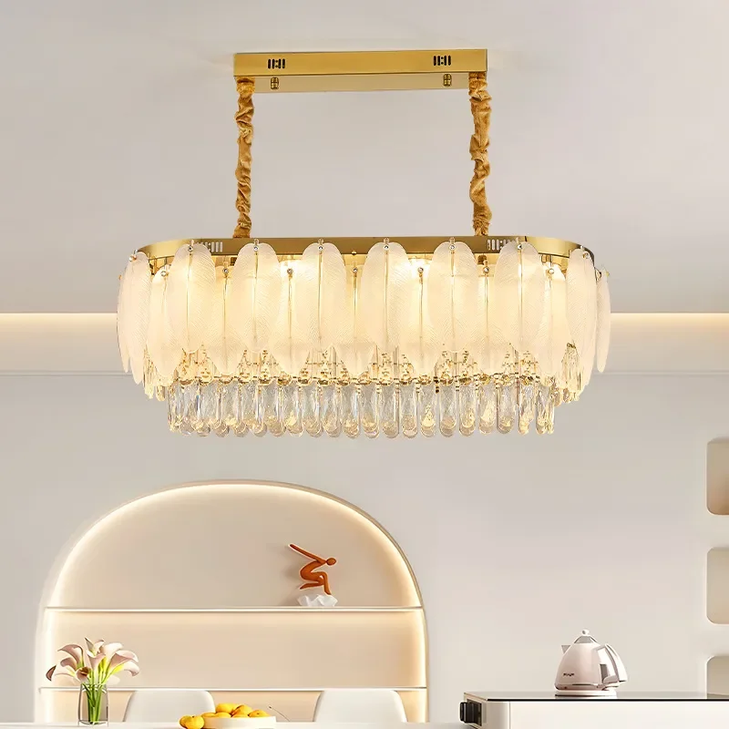 for French Cream Style Light Luxury Crystal Chandelier New Living Room Light Personalized Dining Room Light Feather Bedroom