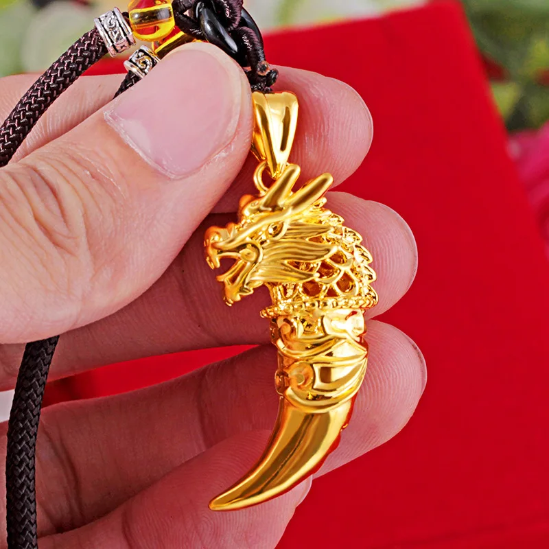 

High quality necklace 24K gold necklace personality fashion mens gold wolf tooth pendant accessories gift AU999 metal seal