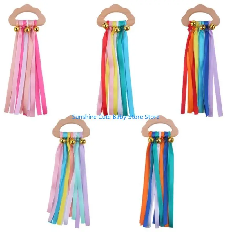 C5AF قوس قزح الخشب الشريط الدائري لعبة الطفل عضاضة الوليد الطفل لعبة الحسية سحابة المولي