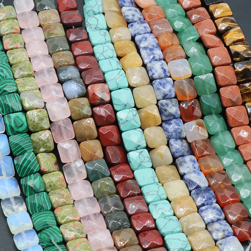 

12x12mm Natural Stone Beads Faceted Crystal Agate Square Beads Charms for DIY Necklace Jewelry Making Handicrafts Accessories