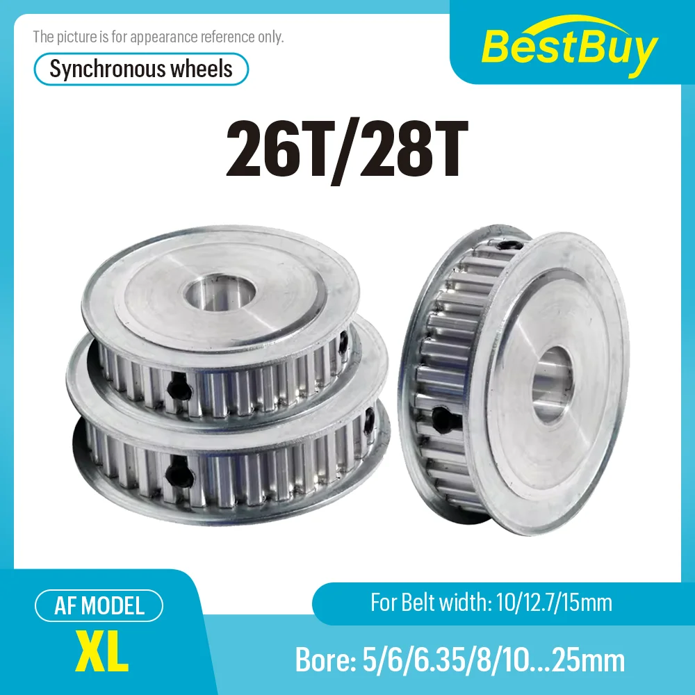 

XL 26T/28 Teeth Synchronous Timing Pulley Bore 5/6/6.35-25 for Width 10/12.7/15mm Belt AF Type - Mechanical Drive Pulley