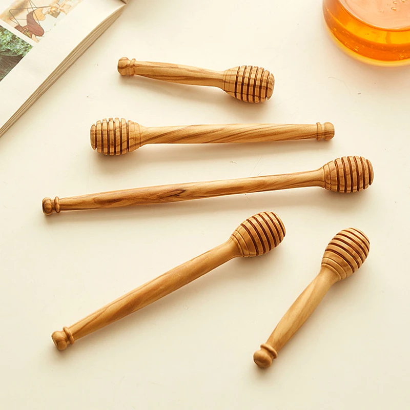 

500 Pieces Premium Olive Wood Honey Stick 10/15/20cm Beautiful Log Wood Pattern Honey Dipper Paint-Free Fruit Puree Paddle