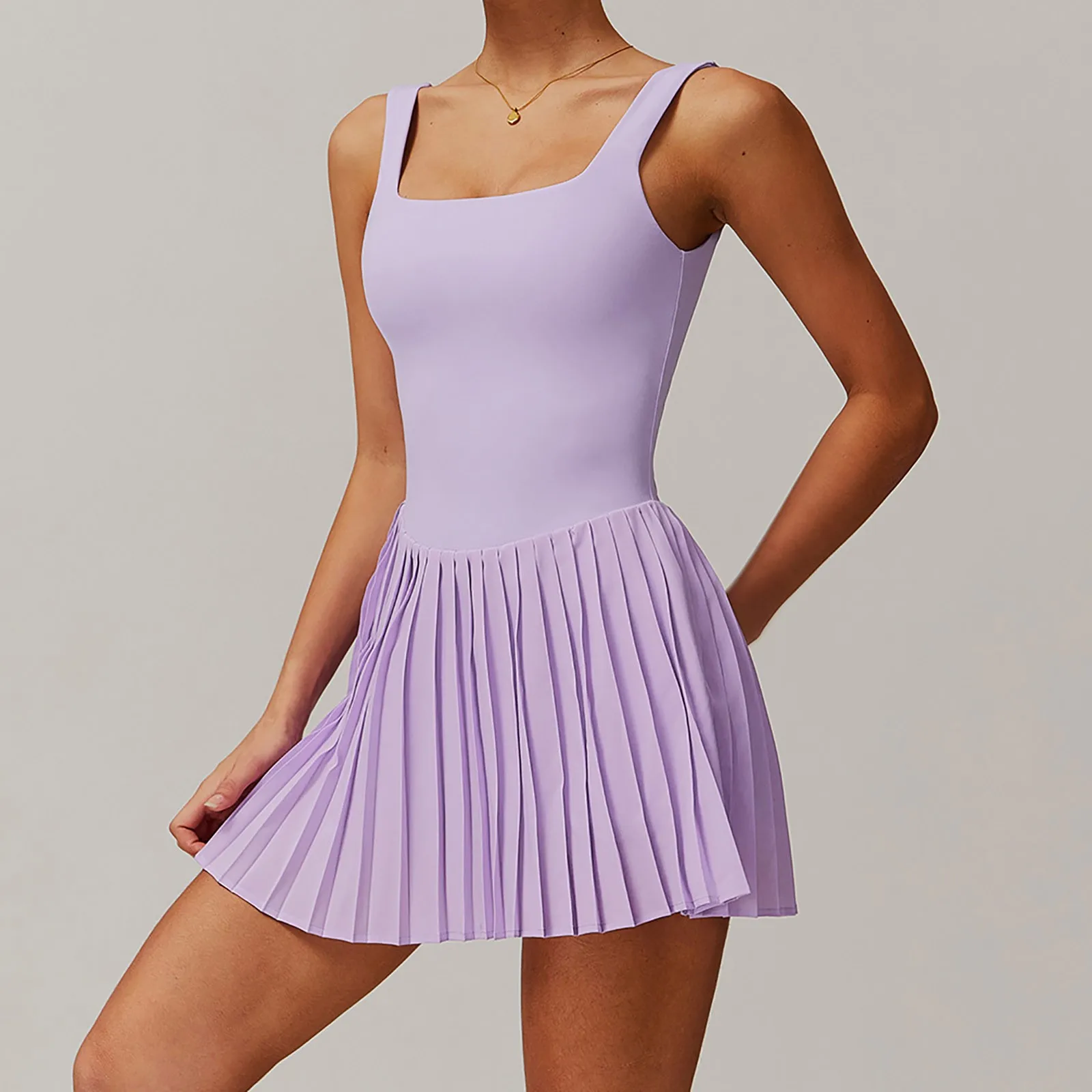 

Naked One Piece Tennis Dress With Shorts&Chest Pads Golf Dresses Hollow Out Backless Sleeveless Workout Tight Running Yoga Skirt