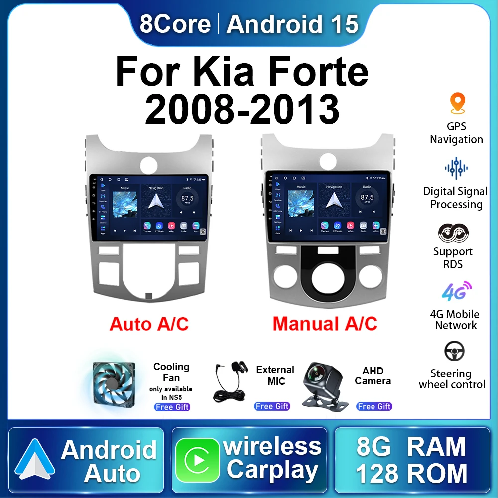 

9-дюймовый автомобильный радиоприемник Android 15 для KIA Forte Cerato 2 TD 2008 2009-2013, мультимедийный стереоплеер, автоматический GPS-навигатор, Carplay