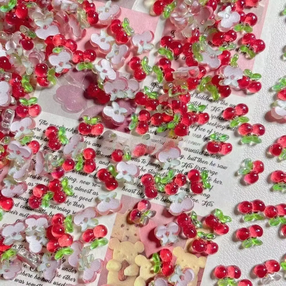 100 قطعة مقلد سوبر ميني الكرز مانيكير اكسسوارات مجوهرات الفاكهة ثلاثي الأبعاد لتقوم بها بنفسك كريم الغراء المواد الديكور هدية