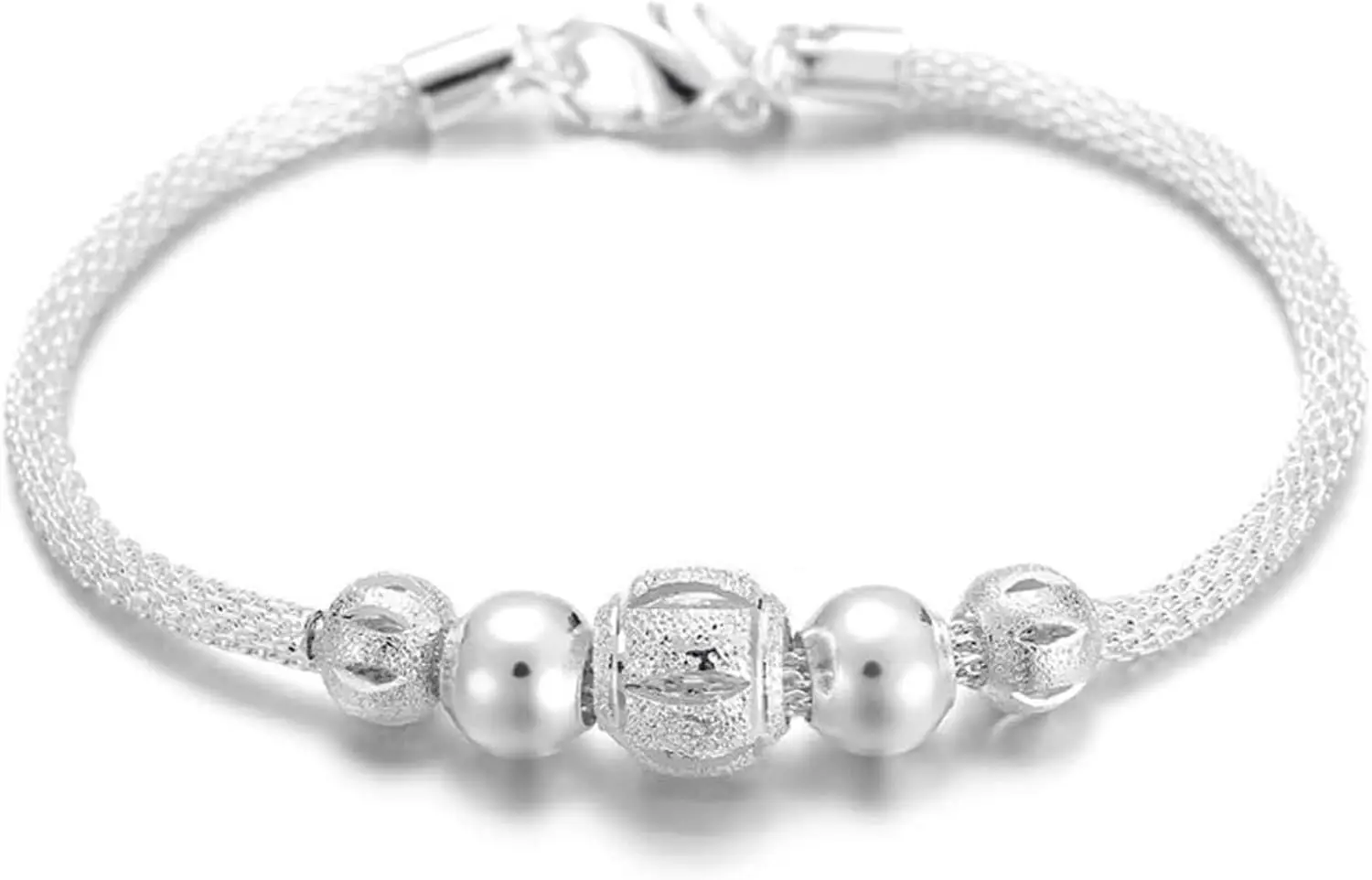 Sparkly Ball Bead Bracelet Round Beads Chain Wrist Link Accessories Unique Gift For Women Ladies Silver, Nice Design