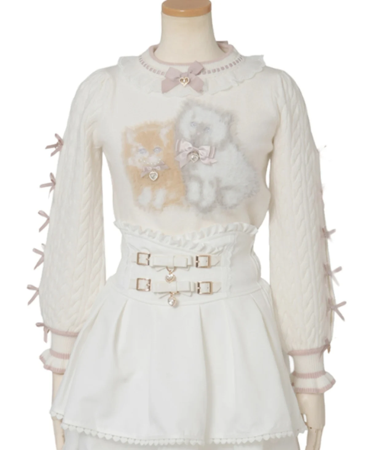 النمط الياباني ليز لطيف القط رقيق لينة البلوز متماسكة سترة الخريف الشتاء جديد الحلو فتاة طويلة الأكمام أنيقة لوليتا سترة