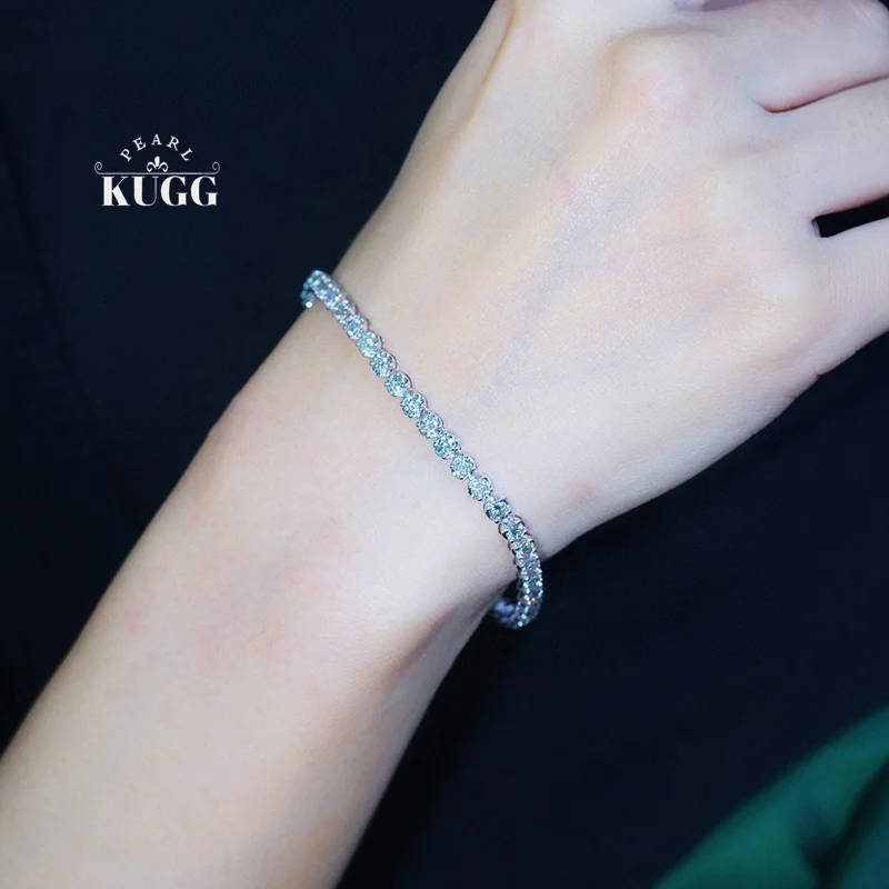 KUGG 100% 18K White Gold Bracelet Luxury Tennis Design 4.50carat Real Natural Diamond Bracelet for Women High Wedding Jewelry