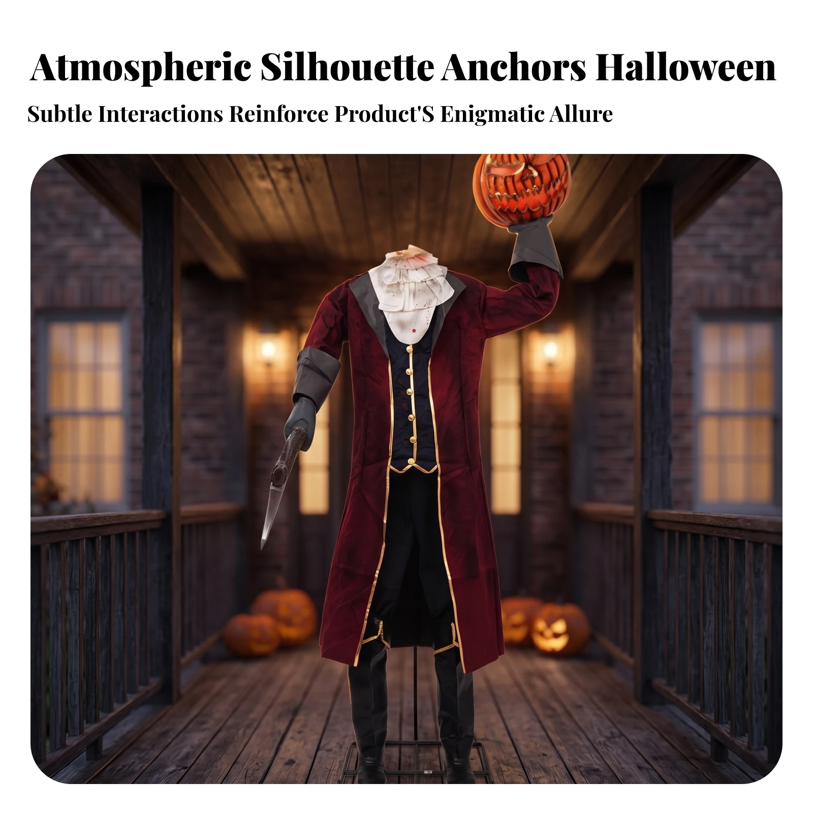 Animatronic Headless Horseman Animated Headless Horseman with Pumpkin Head Standing Figure Light-up Glowing for Haunted House