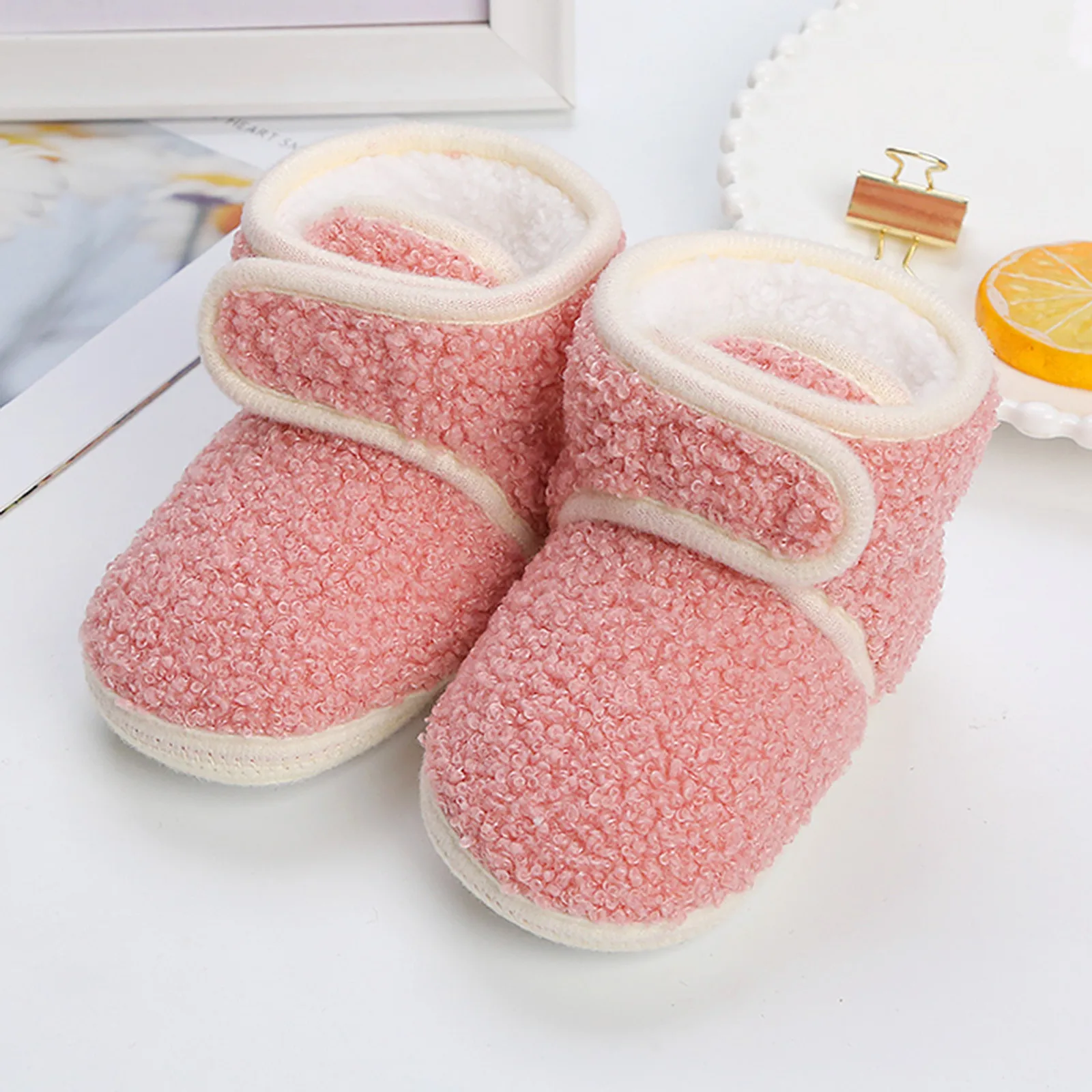 Baby Girl Warm Knit Baby Slippers Toddler Fleece Boots High-top Shoes Fashion Printing Non Slip Breathable Nude Boots