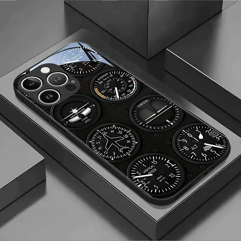 

Aviation Instrument Pattern Tempered Glass Phone Case For iPhone 17 Pro Max 11 12 13 14 15 16 Pro 17 Air 7 8 Plus XS X XR Cover