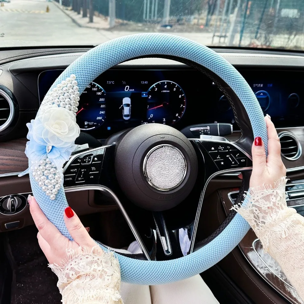 Premium Quality Car Steering Wheel Cover Non-Slip Sweat-absorbing Soft 38cm 15inch Cute Girly Style Cozy Skin-Friendly Durable