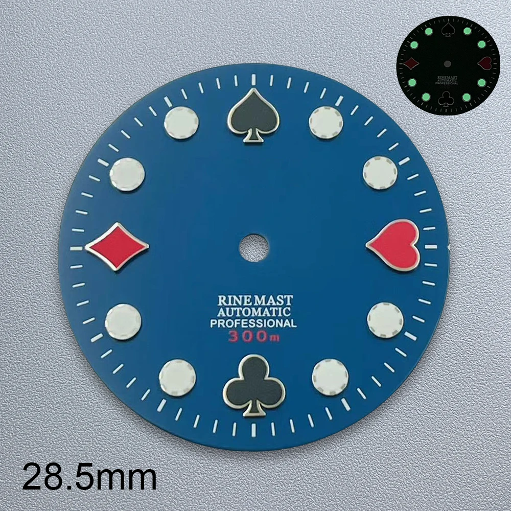 28.5mm S Logo Poker Dial Suitable For NH35/NH36/4R Japanese Automatic Movement C3 Green Luminous Watch Modification Accessories