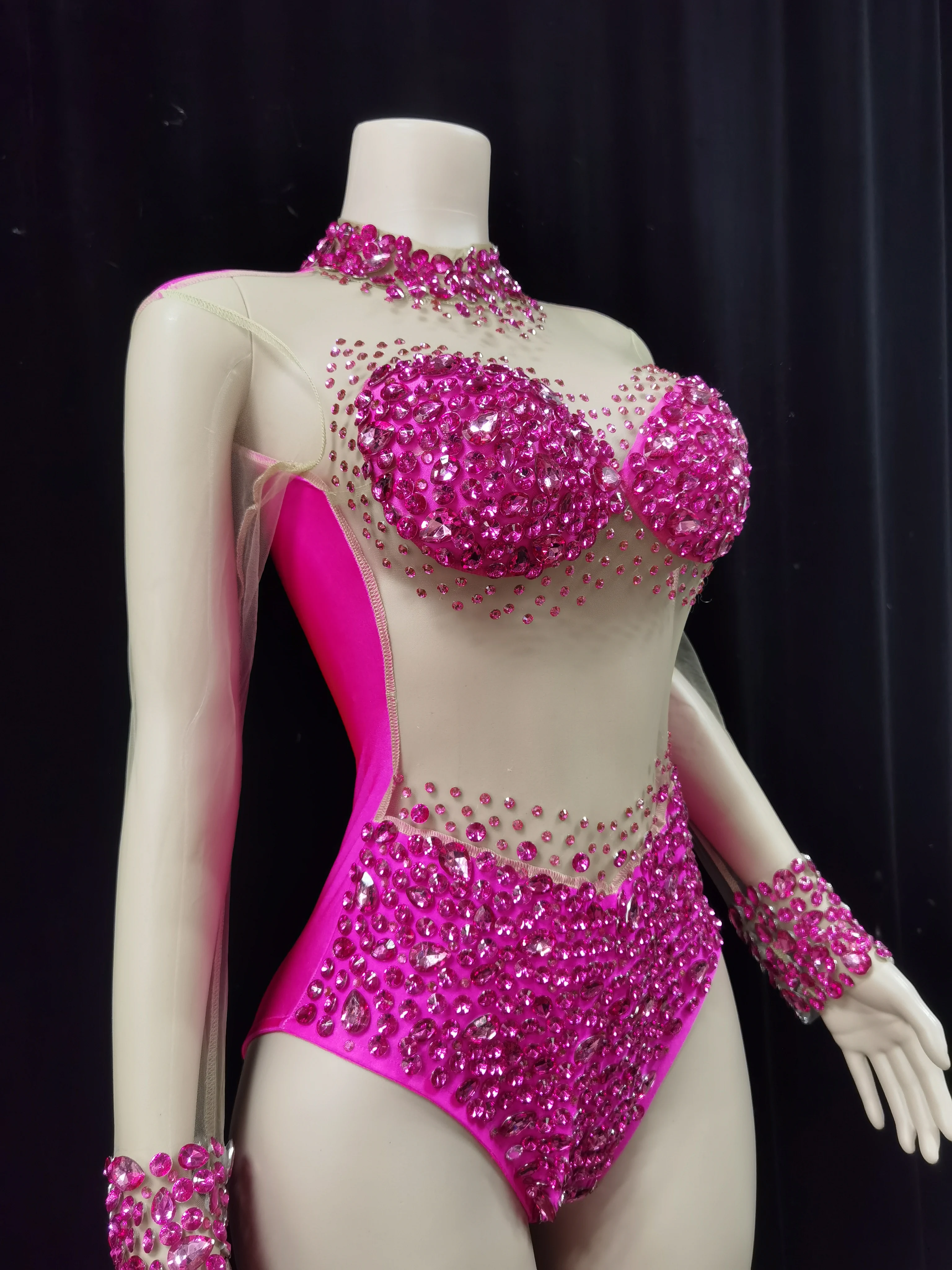 Sparkly Crystals Leotard Sexy See ThroughCrystal Bodvsuit Dance Costume WomenNightclub Party Birthday Outfit Show StageWear