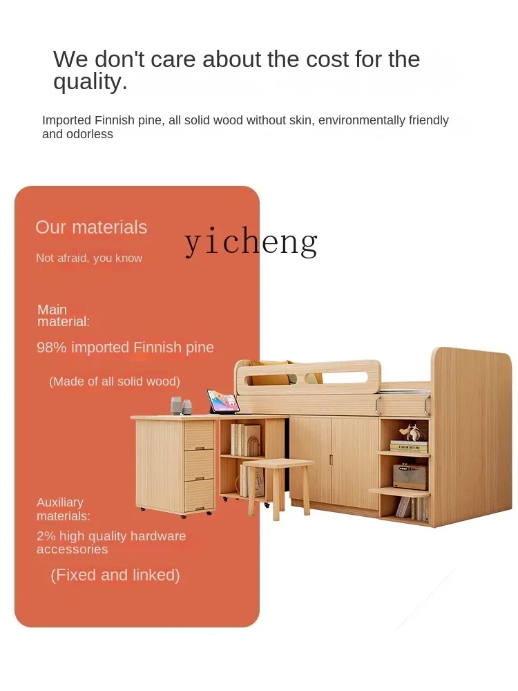 ZZ Zf Solid Wood Home Bedroom Children's Bed Half-Height Bed Desk Integrated Multifunctional Storage Bed