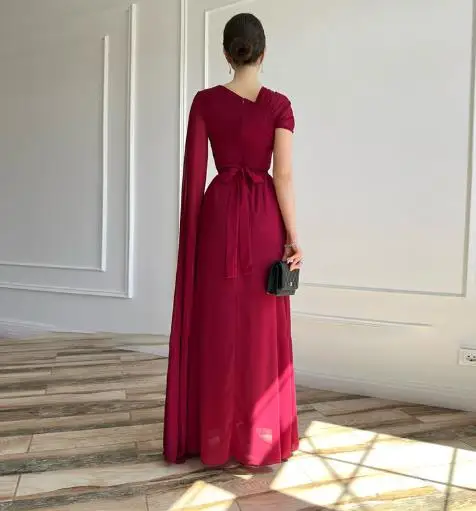 Verão cor sólida pescoço inclinado design de capa de ombro único com cintura cinched vestido evasê, vestido elegante e fino