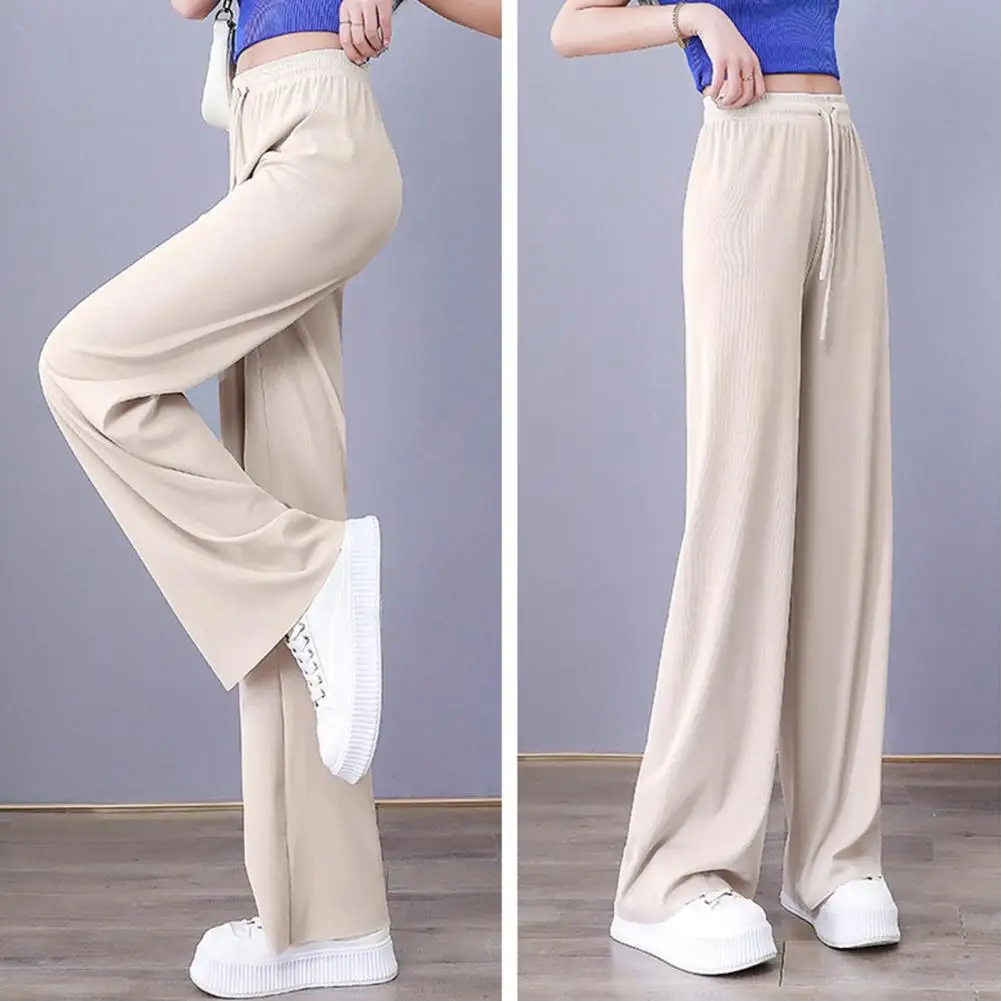 

Loose Fit Pants Elegant Draped Wide Leg Pants Adjustable Elastic Waist Ice Silk Comfort Streetwear for Women Wide-leg Pants