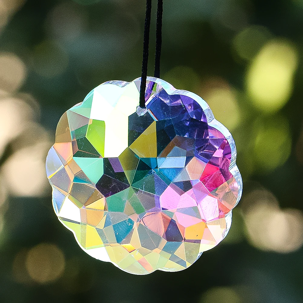 45mm Colorful Mandala Hanging Crystal Prism Suncatcher Datura Faceted Rainbow Maker Yoga Meditation Chandelier Parts Pendant