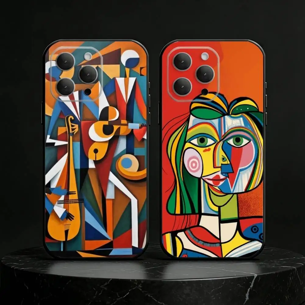 

Picasso Abstract Art Painting Phone Case For iPhone 17,16,15,14,13,12,11 Plus,Pro,Max,Mini Silicone black Soft Cover