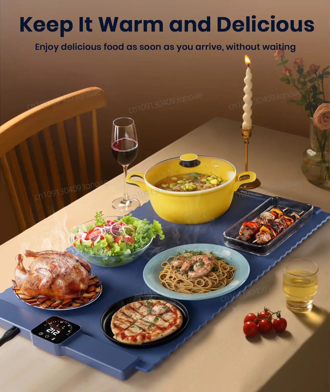 حصيرة تدفئة الطعام، صينية تسخين كهربائية من السيليكون مع 5 إعدادات توقيت درجة الحرارة وقفل أمان للأطفال للحفلات، وسادة مطبخ بوفيه #6