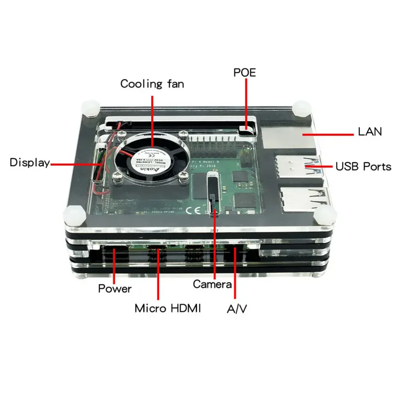 Raspberry Pi 4-disipador de calor de aluminio, modelo B, 2,4G y 5G, WiFi, Bluetooth 5,0, 2GB/4GB/8GB de RAM, caja de fuente de alimentación,