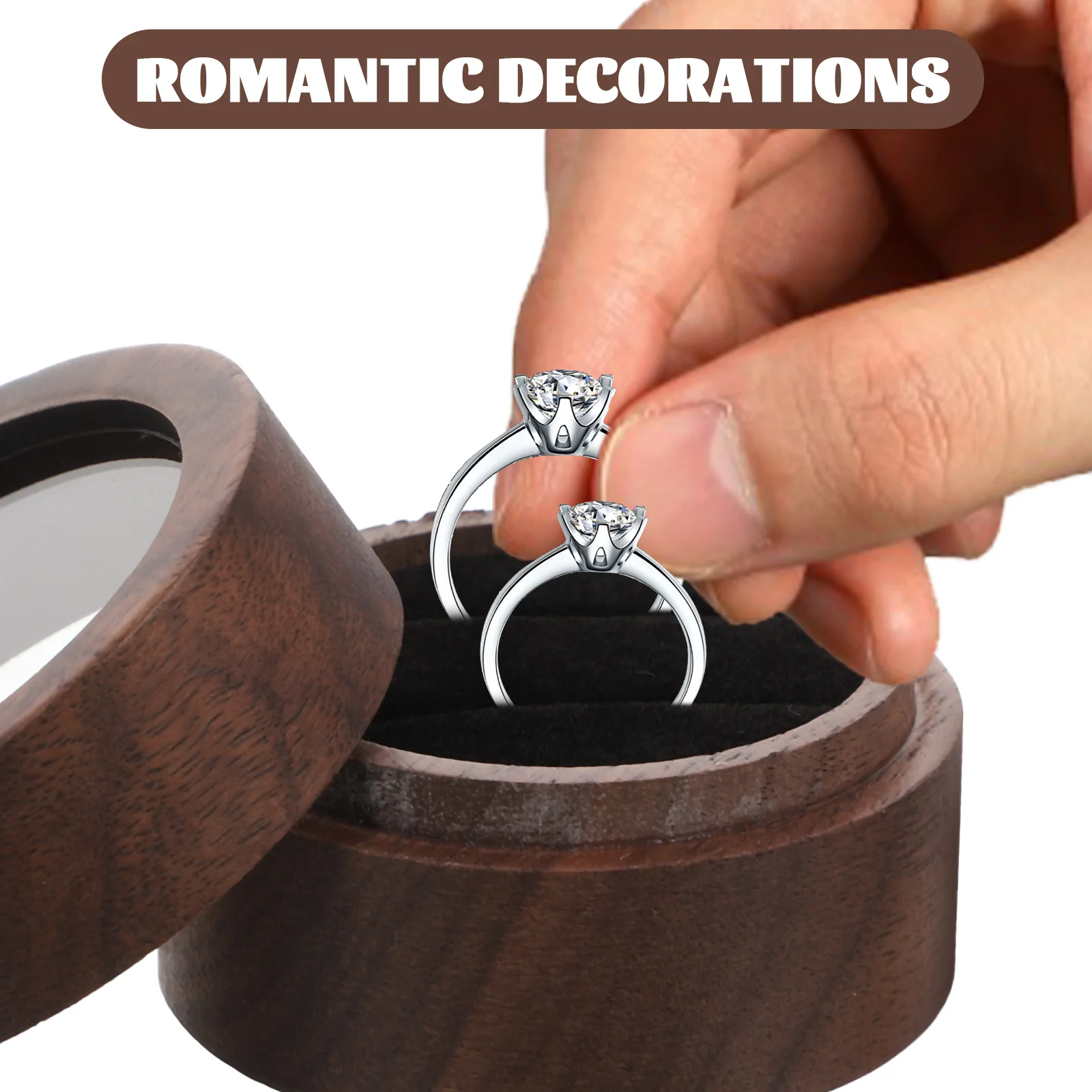 

Деревянная круглая шкатулка для хранения колец, маленький футляр для обручальных колец, держатель для ювелирных украшений для предложения руки и сердца, романтическая подарочная упаковка