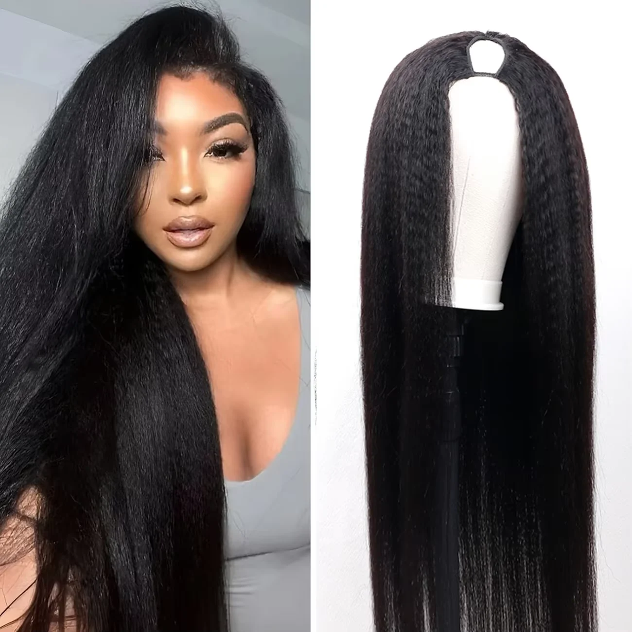 

220% Плотность V-образной части Натуральный цвет Кудрявые прямые парики из человеческих волос Remy без несмывания Машинное производство Обновление париков из волос