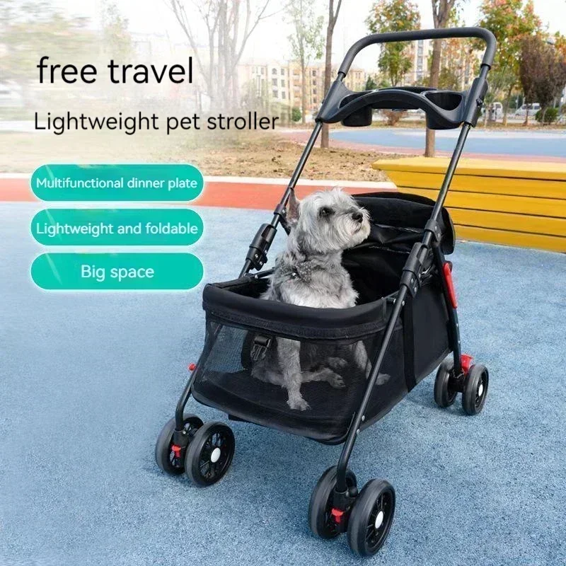 Pet Stroller Detachable and Easy Folding Travel Breathable Aluminum Cat Dog Baby with Storage Basket Outdoor Cat Dog Transporter