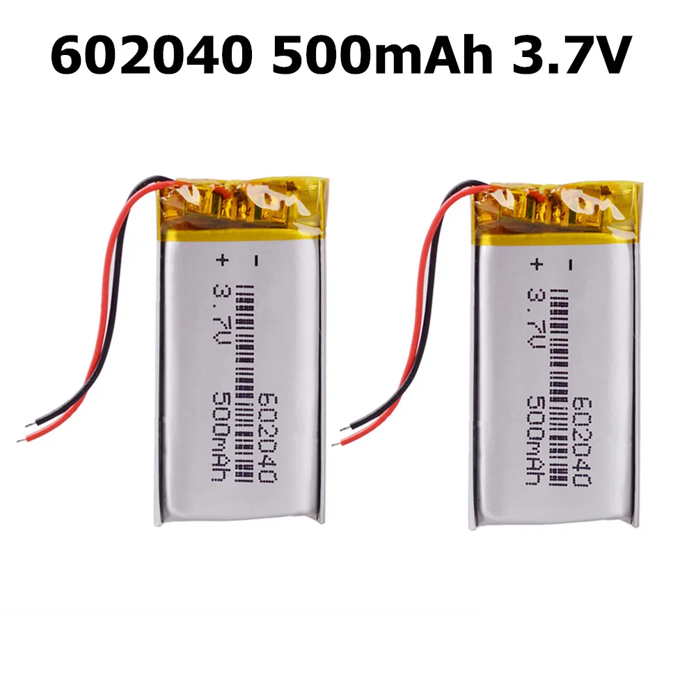 2pcs/Lot 602040 702040 802040 102040 3.7V Lithium Rechargeable Cell Battery LiPo for DVR GPS Car Recorder Game Console LED Light